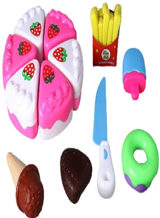 PLUSPOINT 12 Pcs Cake Cutting Set Realistic Sliceable Cake Food Play Set Food Toy Pretend Cutting Play Cake Desserts Ice Cream and Donuts Birthday Gifts Toy Set for Boys Kids Girls - Image 1